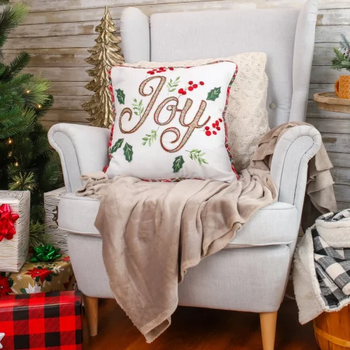 Christmas Textile-National Tree Company 18" Hgtv Home Collection Embroidered Joy Christmas Pillow