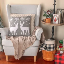Christmas Textile-National Tree Company 18" Hgtv Home Collection Reindeer And Snowflakes Pillow