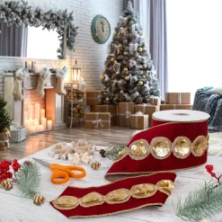 Christmas Accessories-National Tree Company 4" Hgtv Home Collection Sequin Beaded Velour Velvet Ribbon, Burgundy