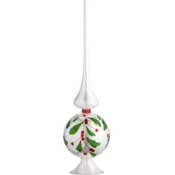 Christmas Accessories-National Tree Company 15" Holly Leaves Glass Christmas Tree Topper