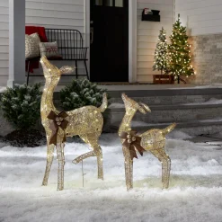 Christmas Outdoor Accessories-National Tree Company 38 In. And 28 In. Pre-Lit Fawn With Doe Decoration