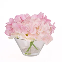National Tree Company Potted Flower Plants^8" Mixed Mauve Hydrangea Bouquet In Glass Vase