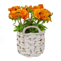 Flower Bouquets-National Tree Company 10" Orange Anemone Flower Bouquet In White Basket