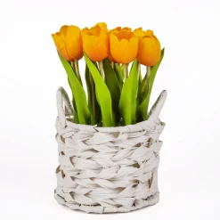 National Tree Company Flower Bouquets^10" Orange Tulip Bouquet In White Basket