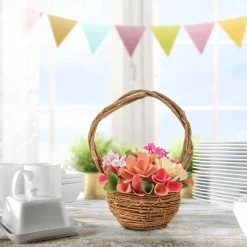 Flower Bouquets-National Tree Company 10" Pink Floral Basket Decor