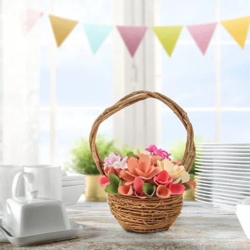 Flower Bouquets-National Tree Company 10" Pink Floral Basket Decor