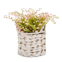 Flower Bouquets-National Tree Company 11" Pink Lily-Of-The-Valley Flowers In White Basket