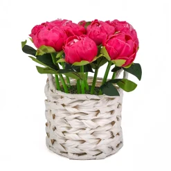 National Tree Company Potted Flower Plants^10" Pink Peony Flower Bouquet In White Basket
