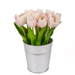 Flower Bouquets-National Tree Company 9" Pink Tulip Bouquet In Metal Pot