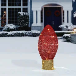 Christmas Outdoor Accessories-National Tree Company 20" Pre-Lit Red Christmas Light Bulb Decoration