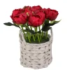 Flower Bouquets-National Tree Company 10" Red Peony Flower Bouquet In White Basket
