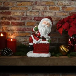 Christmas Accessories-National Tree Company 14" Santa Climbing Into Chimney Figuerine