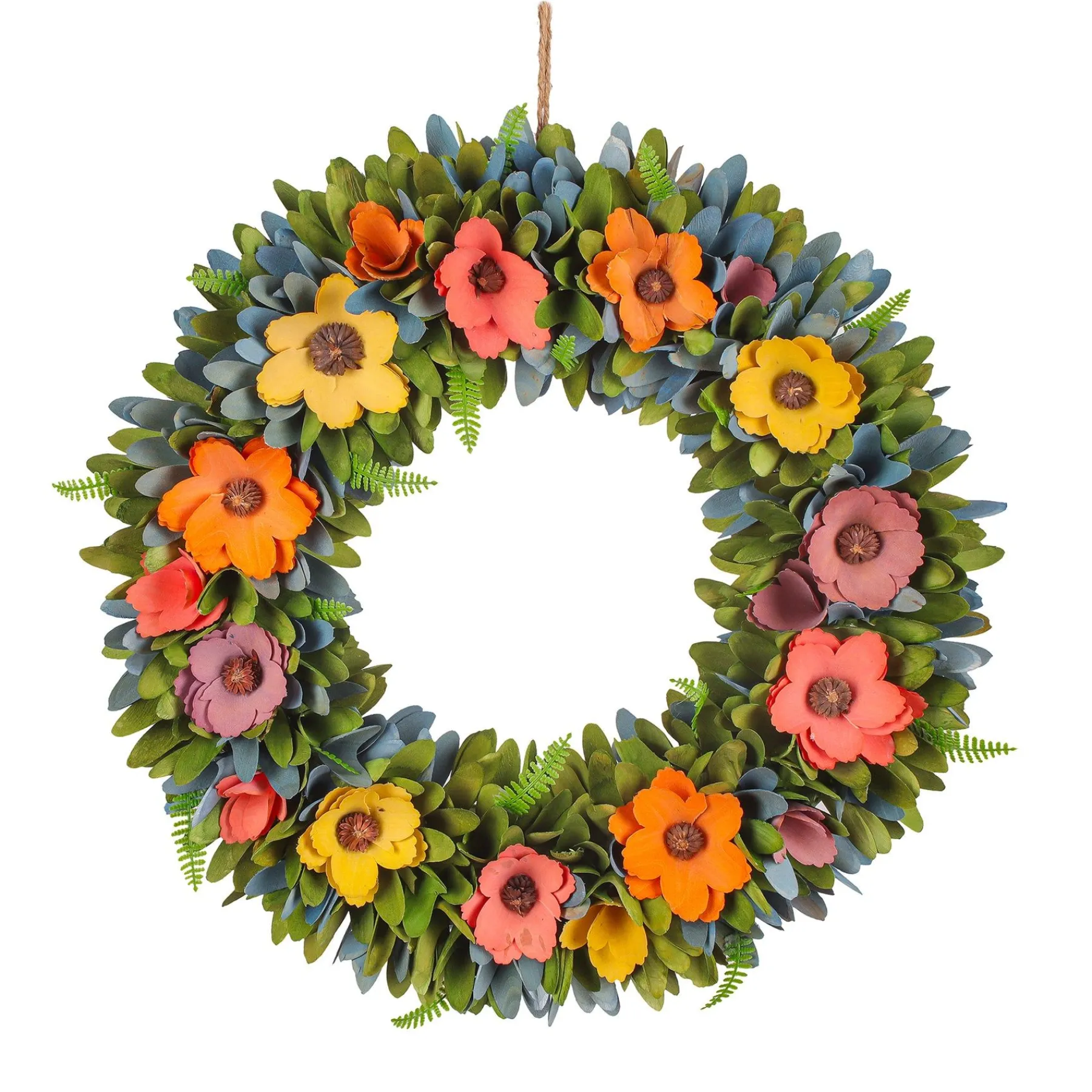 Flower Wreaths-National Tree Company 18" Spring Multicolor Floral Wreath With Fern
