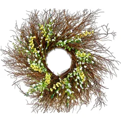 Flower Wreaths-National Tree Company 24" Spring White & Cream Forsythia Twig Wreath