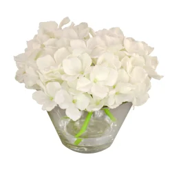 National Tree Company Flower Bouquets^8" White Hydrangea Bouquet In Glass Vase