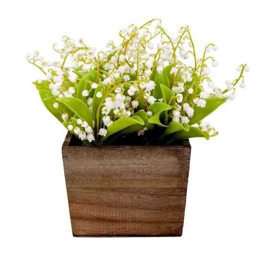 Potted Flower Plants-National Tree Company 10" White Lily-Of-The-Valley Flowers In Wood Box