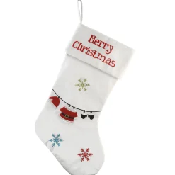 Christmas Stockings-National Tree Company 18" White Merry Christmas Stocking With Snowflakes