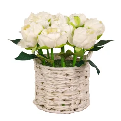 National Tree Company Flower Bouquets^10" White Peony Flower Bouquet In White Basket
