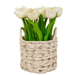 National Tree Company Flower Bouquets^10" White Tulip Bouquet In White Basket