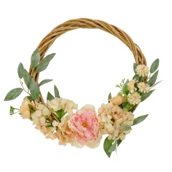 Flower Wreaths-National Tree Company 19" Wild Rose And Peony Flowers Hoop Wreath