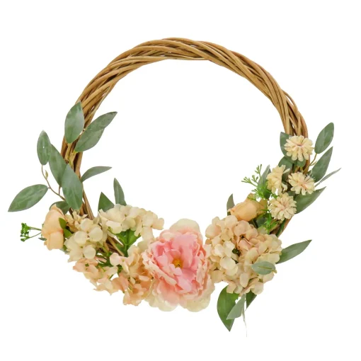 Flower Wreaths-National Tree Company 19" Wild Rose And Peony Flowers Hoop Wreath