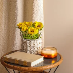 Flower Bouquets-National Tree Company 10" Yellow Anemone Flower Bouquet In White Basket