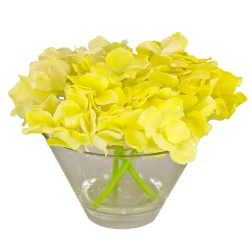 National Tree Company Potted Flower Plants^8" Yellow Hydrangea Bouquet In Glass Vase