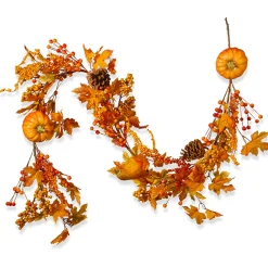 Harvest Garland-National Tree Company Artificial Autumn Garland, Made With Pumpkins, Pinecones, Berry Clusters, Maple Leaves, Autumn Collection, 6 Ft