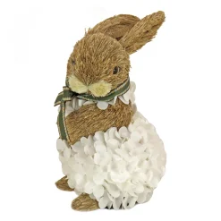 Easter Table Decor-National Tree Company Artificial Bunny Table Decoration, Wood Cut, Decorated With White Flower Blooms, Easter Collection, 10 Inches