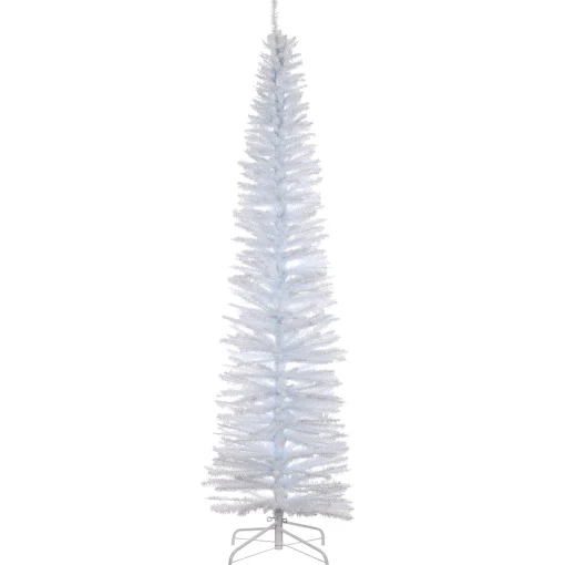 Slim-National Tree Company Artificial Christmas Tree, White Tinsel, Includes Stand, 7 Feet