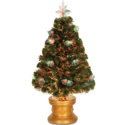 Fiber Optic-National Tree Company Artificial Christmas Tree, Green, Evergreen, Fiber Optic, Decorated With Bells, Includes Base, 3 Feet