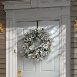 21" To 24" Wreath-National Tree Company Artificial Christmas Wreath, Green, Colonial Fir, White Lights, Decorated With Berry Clusters, Flowers, Frosted Branches, Christmas Collection, 24 Inches