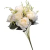 Flower Bouquets-National Tree Company Artificial Floral Bouquet, Vine Stem Base, Decorated With Cream Rose Blooms, Seed Pods, Leafy Greens, Spring Collection, 19 Inches
