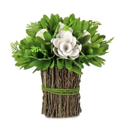 Flower Bouquets-National Tree Company Artificial Floral Bundle, Cream, Decorated With Floral Blooms, Twig Base, Spring Collection, 9 Inches