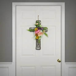 Easter Wreath-National Tree Company Artificial Floral Cross Decoration, Multi, Easter Collection, 23 Inches