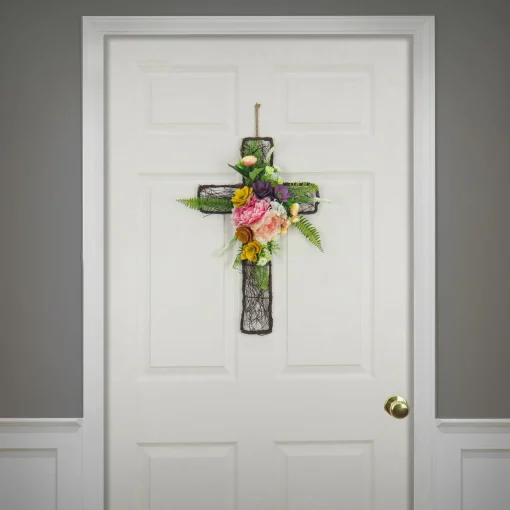 Easter Wreath-National Tree Company Artificial Floral Cross Decoration, Multi, Easter Collection, 23 Inches