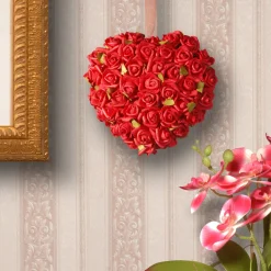 Valentine'S Day Wreath-National Tree Company Artificial Floral Heart, Red, Decorated With Roses, Valentine'S Day Collection, 7 Inches