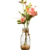 Flower Bouquets-National Tree Company Artificial Flower Bouquet In Glass Vase, Pink Roses, Decorated With Leafy Greens, Spring Collection, 12 Inches