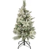 Clear-National Tree Company Artificial Frosted Colonial Pencil Slim Hinged Christmas Tree With Berries And Poinsettia Flowers, Pre-Lit With Clear Incandescent Lights, Plug In, 3 Ft