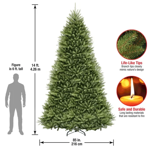 Full-National Tree Company Artificial Full Christmas Tree, Green, Dunhill Fir, Includes Stand, 14 Feet