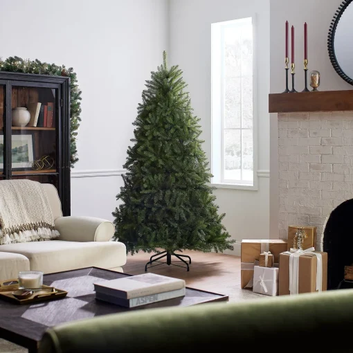 Full-National Tree Company Artificial Full Christmas Tree, Green, Dunhill Fir, Includes Stand, 6.5 Feet