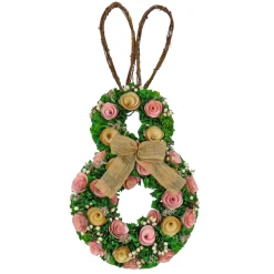 Easter Wreath-National Tree Company Artificial Hanging Bunny Silhouette, Decorated With Green, Pink And Yellow Flowers, Leafy Greens, Includes Wicker Ears, Easter Collection, 20 Inches