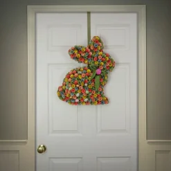 Easter Wreath-National Tree Company Artificial Hanging Bunny Silhouette, Decorated With Colorful Flower Blooms, Ribbon, Easter Collection, 18 Inches