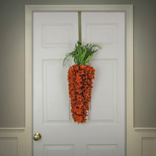 Easter Wreath-National Tree Company Artificial Hanging Carrot Decoration, Decorated With Orange Flower Blooms, Leafy Greens, Includes Hanging Loop, Easter Collection, 28 Inches