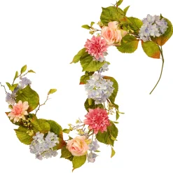 Flower Garlands / Swag-National Tree Company Artificial Hanging Garland, Vine Stem Base, Decorated With Multicolor Hydrangea, Rose And Dahlia Blooms, Berry Clusters, Leafy Greens, Spring Collection, 70 Inches