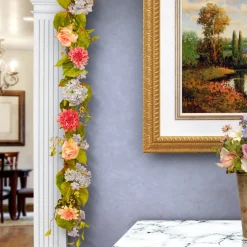 Flower Garlands / Swag-National Tree Company Artificial Hanging Garland, Vine Stem Base, Decorated With Multicolor Hydrangea, Rose And Dahlia Blooms, Berry Clusters, Leafy Greens, Spring Collection, 70 Inches