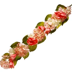Flower Garlands / Swag-National Tree Company Artificial Hanging Garland, Vine Stem Base, Decorated With White Hydrangea And Pink Rose Blooms, Leafy Greens, Spring Collection, 4 Feet