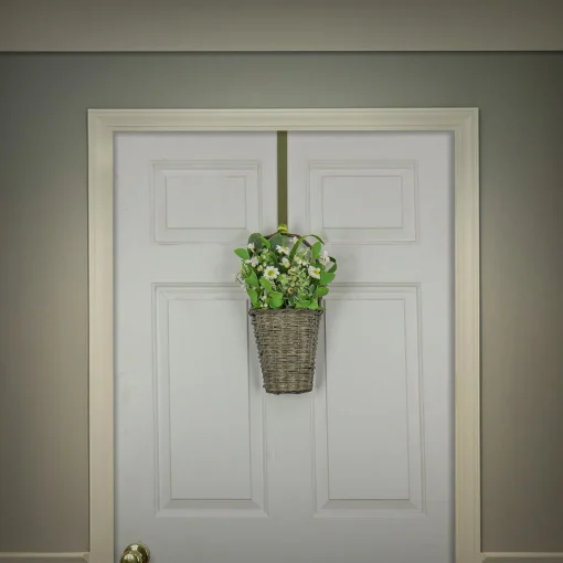 Flower Wreaths-National Tree Company Artificial Hanging Wall Basket, Woven Branch Base, Decorated With Daisy Flowers, Berries, Leafy Greens, Spring Collection, 18 Inches