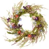 Flower Wreaths-National Tree Company Artificial Hanging Wreath, Vine Stem Base, Decorated With Blue, Red And Pink Mixed Flower Blooms, Flowing Green Stems, Seed Pods, Spring Collection, 20 Inches