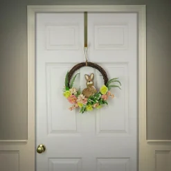 Easter Wreath-National Tree Company Artificial Hanging Wreath, Woven Branch Base, Decorated With Pastel Flower Blooms, Bunny, Leafy Greens, Easter Collection, 16 Inches